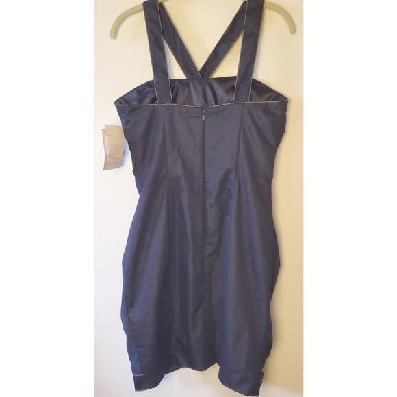 Jessica McClintock Sheath Dress Rouched Stiched Deep Blue Sz 10 Y2K Body Con - Picture 7 of 9